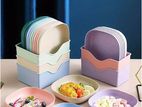 10pcs Square Wheat Straw Dinner Plate With 2 Base