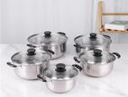 10pcs Stainless Steel Cookware Set with Glass Lid