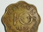 1951 Ceylon 10 Cents.(73 Years Old Coins)