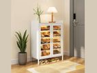 2-Door White Shoe Cabinet – 6-Tier Heavy Duty Metal Storage