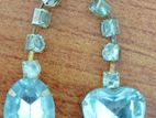 2 Pairs Earrings Set Ice Blue Crystals + Heart Hoops