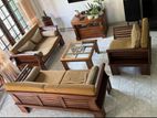 2 Sets of Teakwood Sofas and 1 Chair with Coffee Table