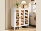 3-Door Metal Shoe Cabinet – 6-Layer Storage Organizer ( White )