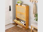 3 Tier Bamboo Shoe Cabinet with Flip Doors – Wooden Rack