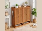4 Door Shoe Rack/Cabinet | 9 Shelf Bamboo Wooden Storage Cupboard