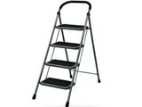 4 Step Ladder, Folding Stool with Wide Anti-Slip Pedal - Black