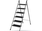 6 Step Ladder Folding Stool with Wide Anti-Slip Pedal - Black