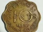 1951 Ceylon 10 cents coin