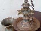 Antique Brass Oil Lamp with Vase