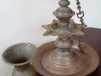 Antique Brass Oil Lamp with Vase