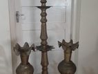 Antique Brass Oil Lamp with Vases