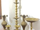 Antique Brass Oil Lamps with Vase Set