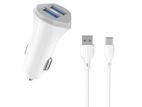 ASPOR A903 USB car charger with light + Micro cable - White Colour Unit