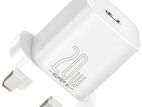 Baseus 20W USB-C Supe Si Quick Charger With USB Lightning 1m Cable White