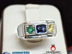 Blue Sapphire Emerald Silver Gents Ring