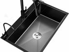 bowl sink with step handmade stainless steel kitchen 60*45cm Black