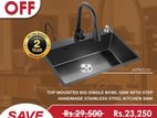 bowl sink with step handmade stainless steel kitchen 60*45cm Black