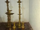 Old Brass Kukula Oil Lamp 6 Feet with Flower Vases
