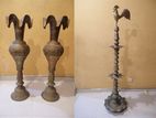 Antique Brass Lamp with 2 Vases