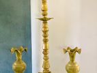 Brass Oil Lamp and Two Vases