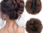 Brown Curly Synthetic Hair Bun With Claw Clip