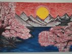 Cherry Blossom Landscape Hand Painting