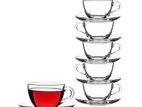 Clear Glass Tea Cup Set – 6 Cups + Saucers