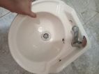 Corner Ceremic Sink with Bid Tap
