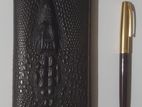 Cow Leather Crocodile Head :Long Wallet with Pen