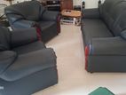 Damro Black Leather Sofa Set