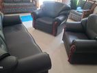 Damro Black Leather Sofa Set