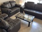 Damro Black Leather Sofa Set