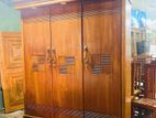 Depo Teak Heavy LED Light Three Door 7ft Wardrobe with Bottom Drawers