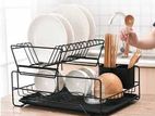 Double-Layer Dish Drying Rack with Utensil Holder