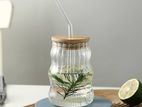 Drinking Jar with Bamboo Lid ,Straw