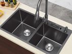 Double Bowl Hand Made Kichen Sink Natural Black