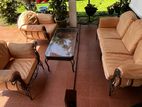 Elegant Brass Indoor Patio Lounge Set with Glass Coffee Table