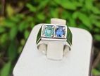 Emerald and Blue Sapphire Silver Ring