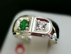 Emerald and White Sapphire Silver Ring