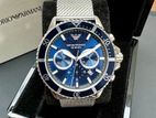 Emporio Armani World Explorer 43mm Blue Chronograph Mens Mesh Watch