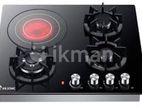 Euro Cooker Hob 3 Gas Burner + 1 Hot Plate Glass JZG4006E