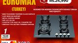 EUROMAX 4 Burner Glass Top with Cast iron Pan Support