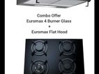 Euromax (Turkey) 60cm 4 Burner Cooker Glass top Hob & Hood