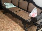 Antique Carved Wooden Couch with Rattan Weaving