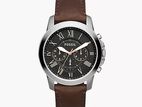 Fossil Grant Black Chronograph Dial Brown Leather Strap Mens Watch