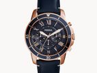 Fossil Grant Chronograph Navy Leather Watch
