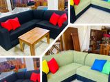 Full Cushioned L Shape Sofa with Color Pillows---