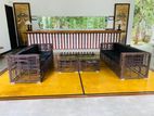 Poly Wood Cane Sofa Set with Coffee Tables