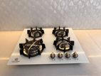 GAS COOKER HOB 4 BURNER WHITE GLASS CAST IRON NEW