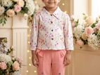 Girls Floral Top with Bow-Accent Flared Pants Set